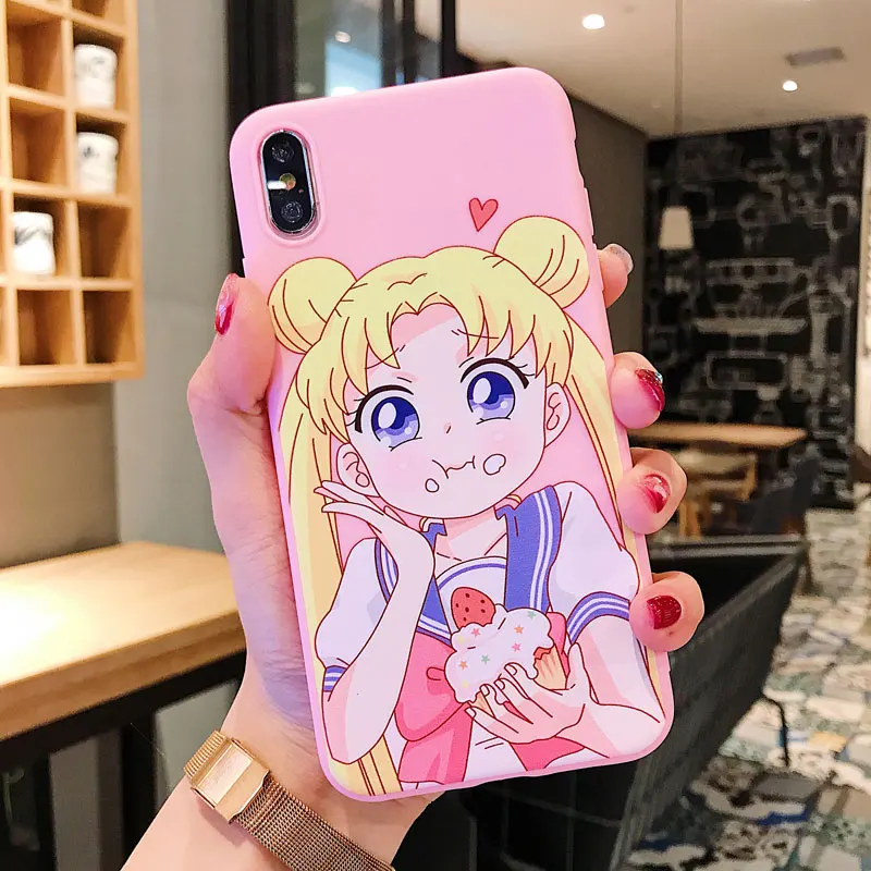 Only phone case Чехол для мобильного телефона iphone X, Сейлор Мун, кавайный розовый Силиконовый чехол для телефона с ремешком для iphone 6, 7, 8, XR, мягкий чехол из ТПУ - Цвет: Only phone case