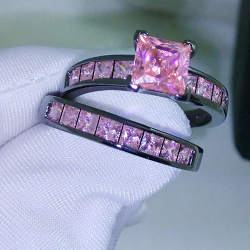 Женская 2x Черный Золотой цвет Обручальные Кольца Фиолетовый Принцесса Ювелирные