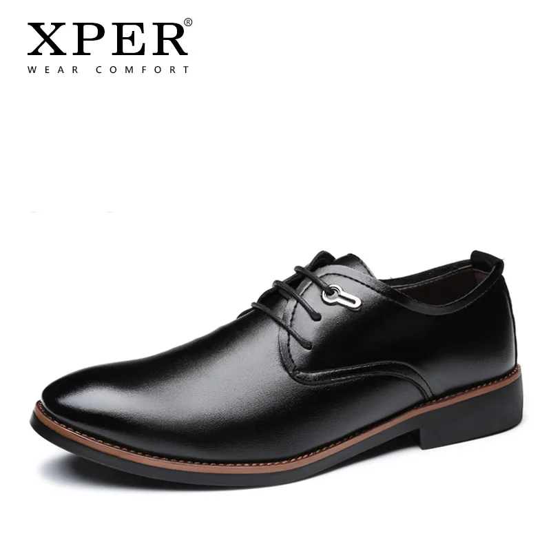 

XPER Brand Men Casual Lace-Up Business Oxfords Shoes Male Dress Wedding Formal Footwear Split Leather Derby Shoes Brown #XP076