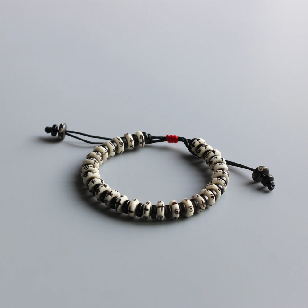 Оригинальный дизайн черно белый ретро браслет YinYang с бусинами и крестом яка