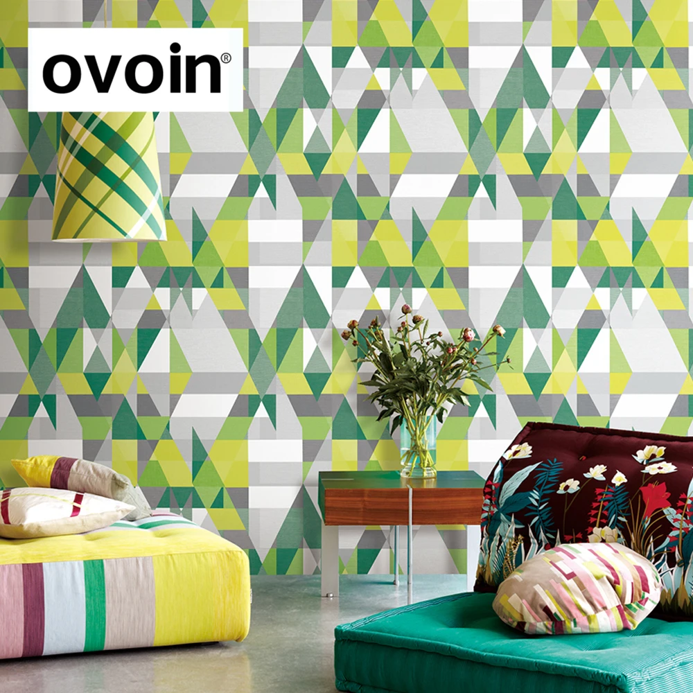 Зеленая/желтая/красная/синяя треугольная графическая настенная бумага рулон