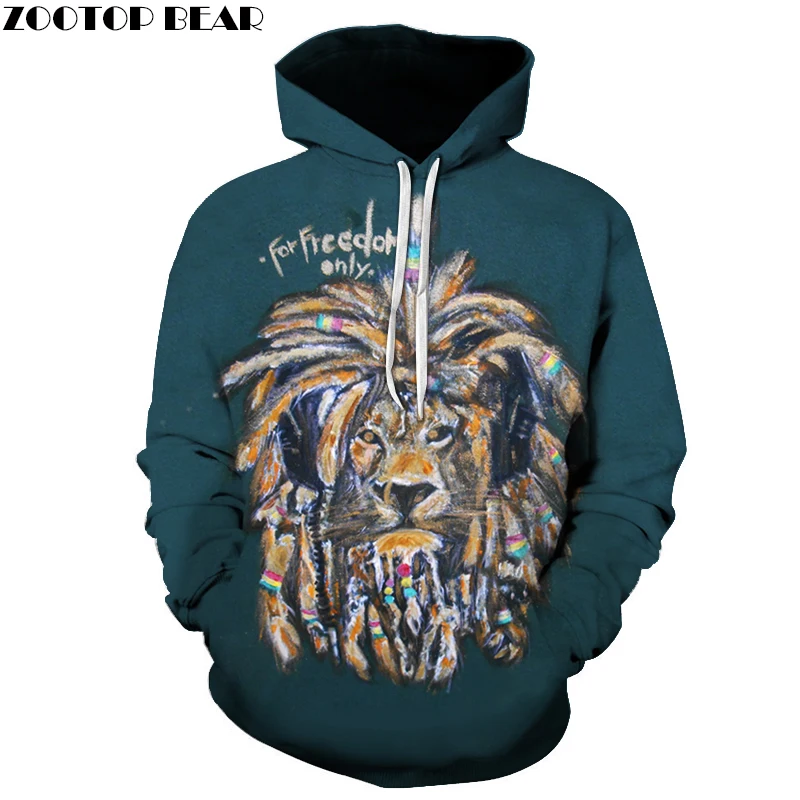 Men Women Hoodies Autumn Spring Sweatshirts Lion Printed Rock Hooded Streetwear 3D Hip Hop Hoody Punk Pullover Casual Tracksuit | Мужская
