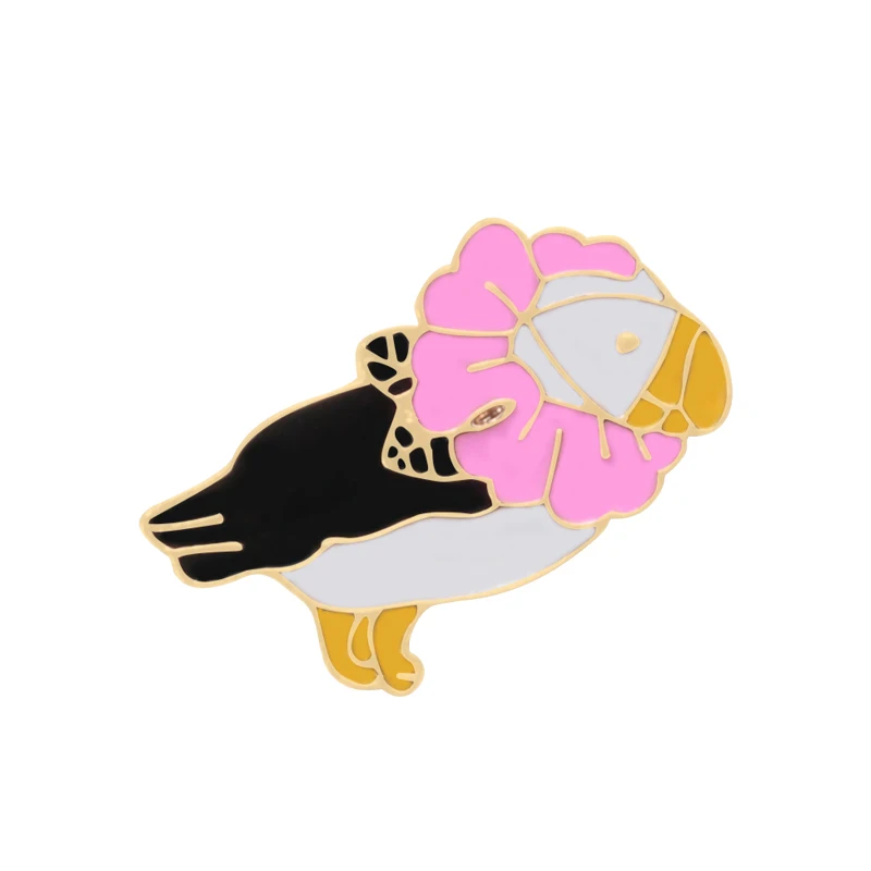 Flower Bird Мультфильм Птицы Eeamel булавки Розовый фламинго брошь дятел для женщин и мужчин джинсовые куртки шляпа рюкзак нагрудные булавки Летающий значок с животным подарки - Окраска металла: Flower Bird