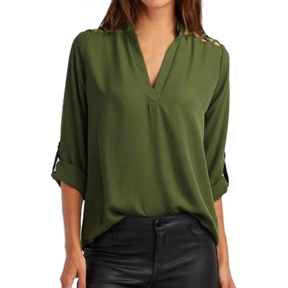 2017 Женская шифоновая однотонная блузка с рукавами крылышками Рубашки Топы блузы