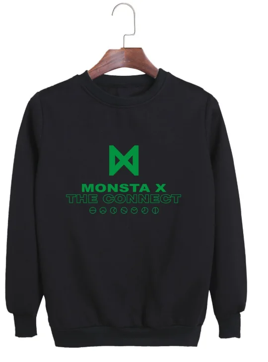 MONSTA X Футболка WE ARE HERE концерт мирового турне с коротким рукавом футболки мужские/женские летние повседневные японский веер концертная футболка - Цвет: black-WY01