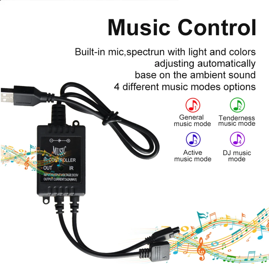 5 В USB Светодиодная лента 5050 RGB ТВ ПОДСВЕТКА 30 светодиодный s/m со звуковым датчиком 20Key RF музыкальный контроллер 50 см 1 м 2 м набор RGB светодиодный лента
