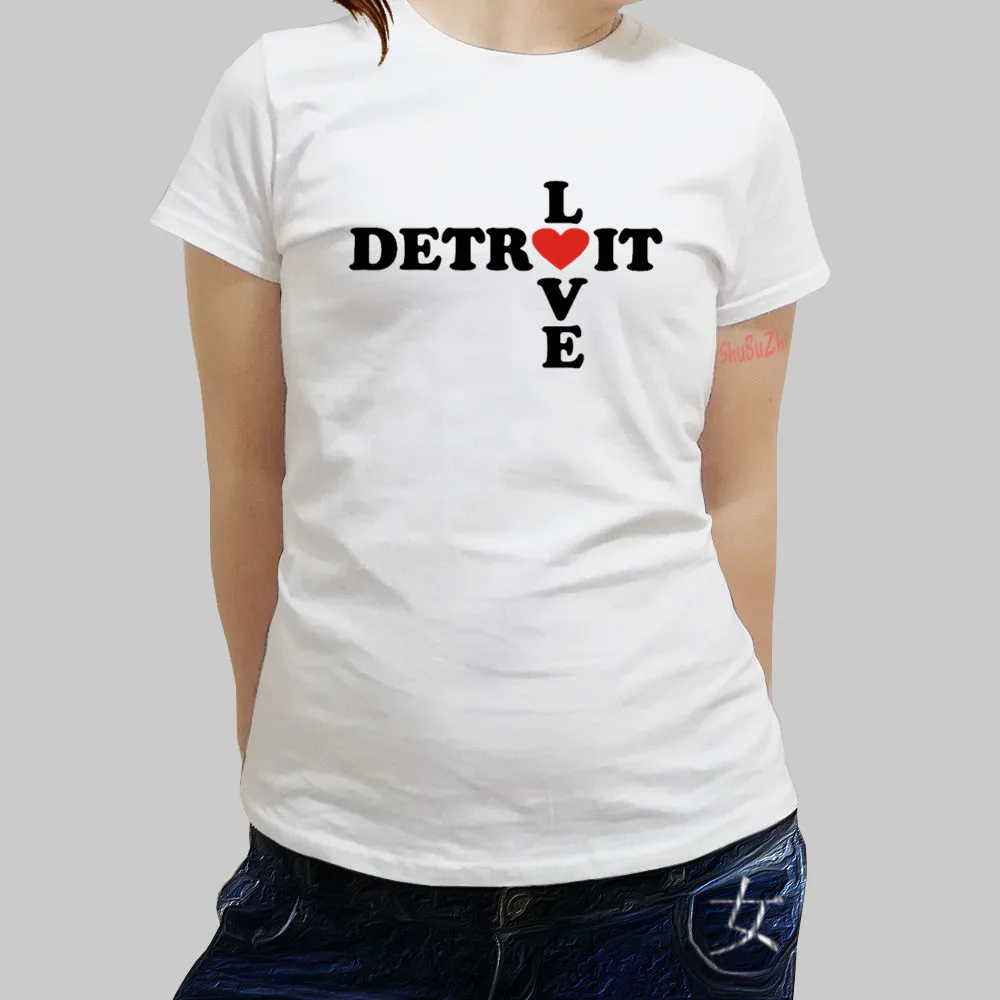 women t shirt cotton luxury brand tops and tees 3d teeshirt girls funny Detroit Love women's T-Shirt | Женская одежда