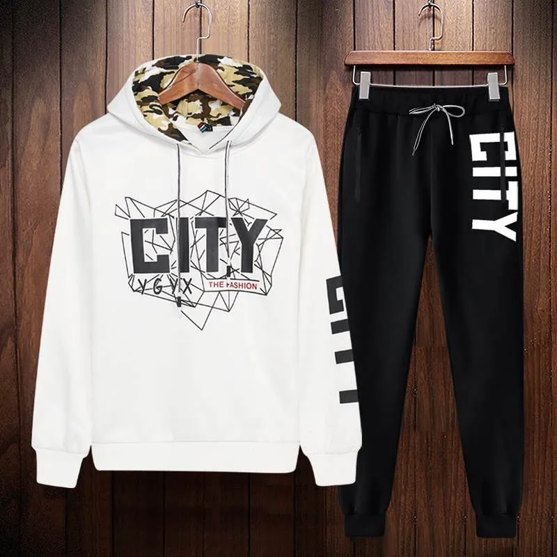 Loldeal 2018 Autumn 2PC Hooded suits for Men Set Sportsuit Tracksuit Letter printing teen high school student | Мужская одежда