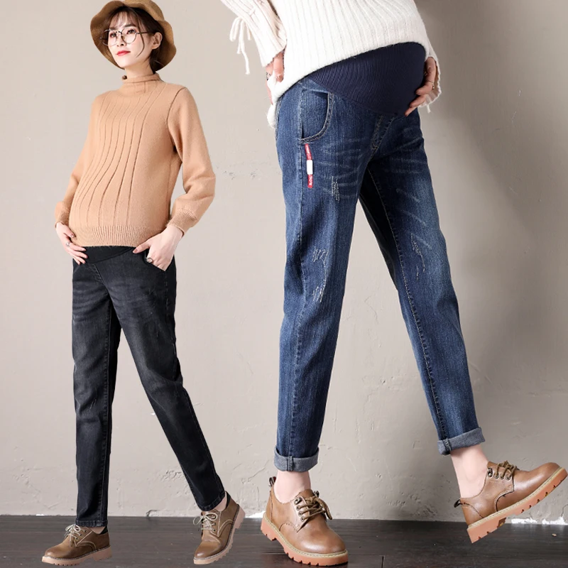 Clothes For Pregnant Women Maternity Jeans Stretch Denim Nursing Trousers Elastic Waist Adjustable Pregnancy Pants 2 Color | Мать и