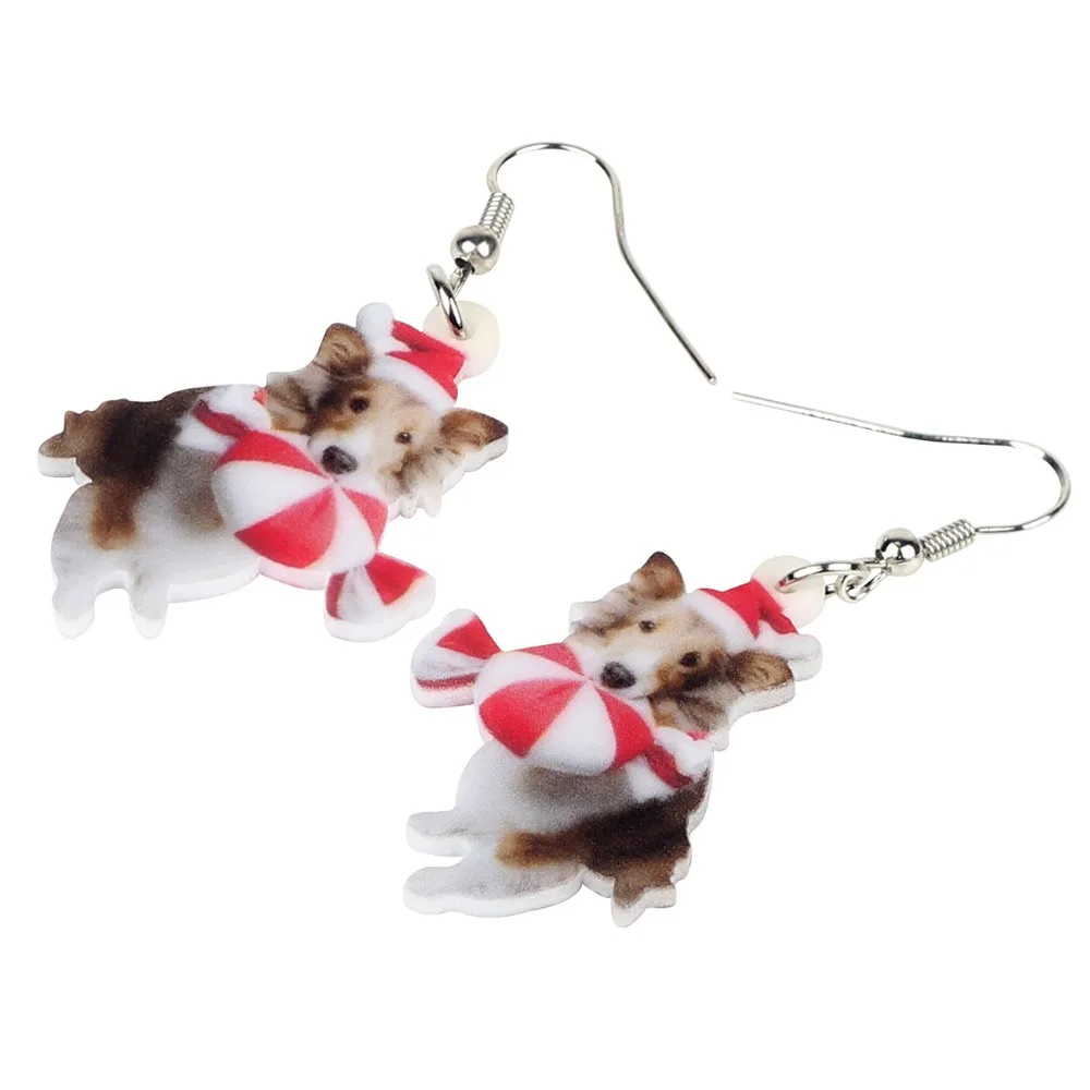 Bonsny акриловые рождественские милые конфеты корги собака украшения для женщин