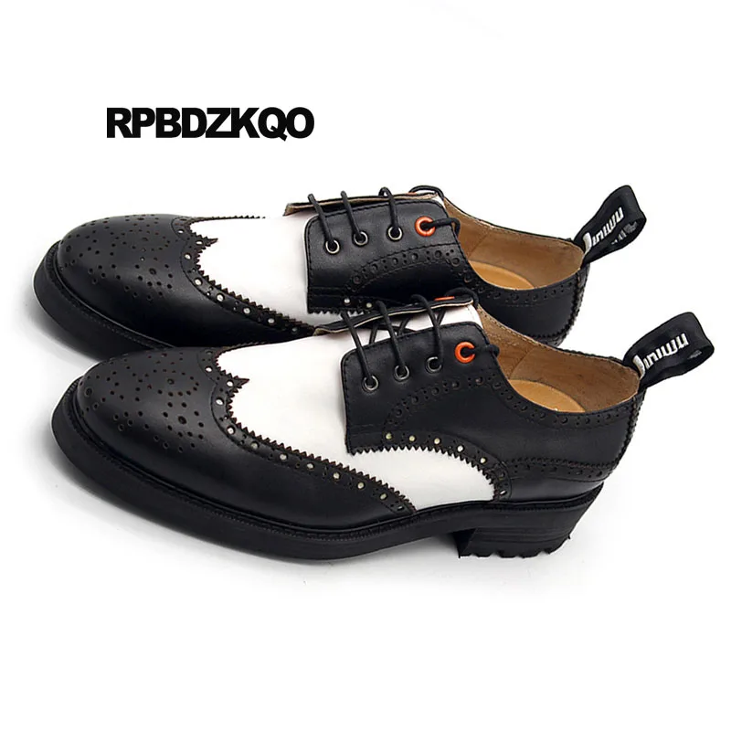 Wingtip Brogue бренд черный и белый острый носок Мужские туфли-оксфорды ручной работы из натуральной кожи Повседневное Весна на платформе