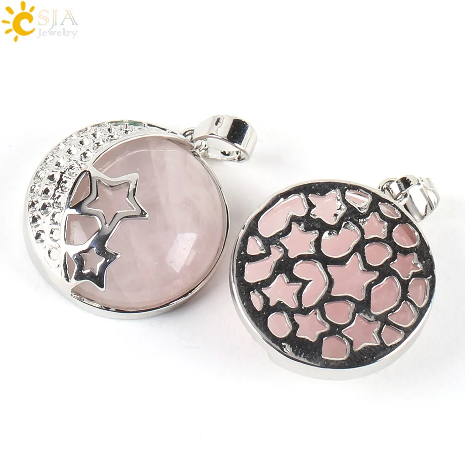 Женское подвесное ожерелье CSJA Crescent розовое кварцевое фиолетовое со стразами и