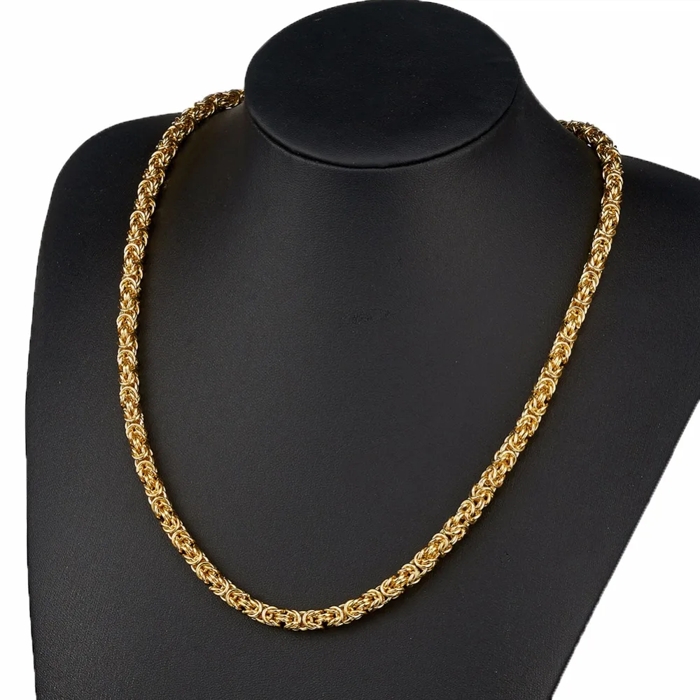

7-40 Inches Custom Size Gold Color Necklace Or Bracelet For Cool Men Jewelry Stainless Steel Byzantine Chain Jewelry 6mm Wide