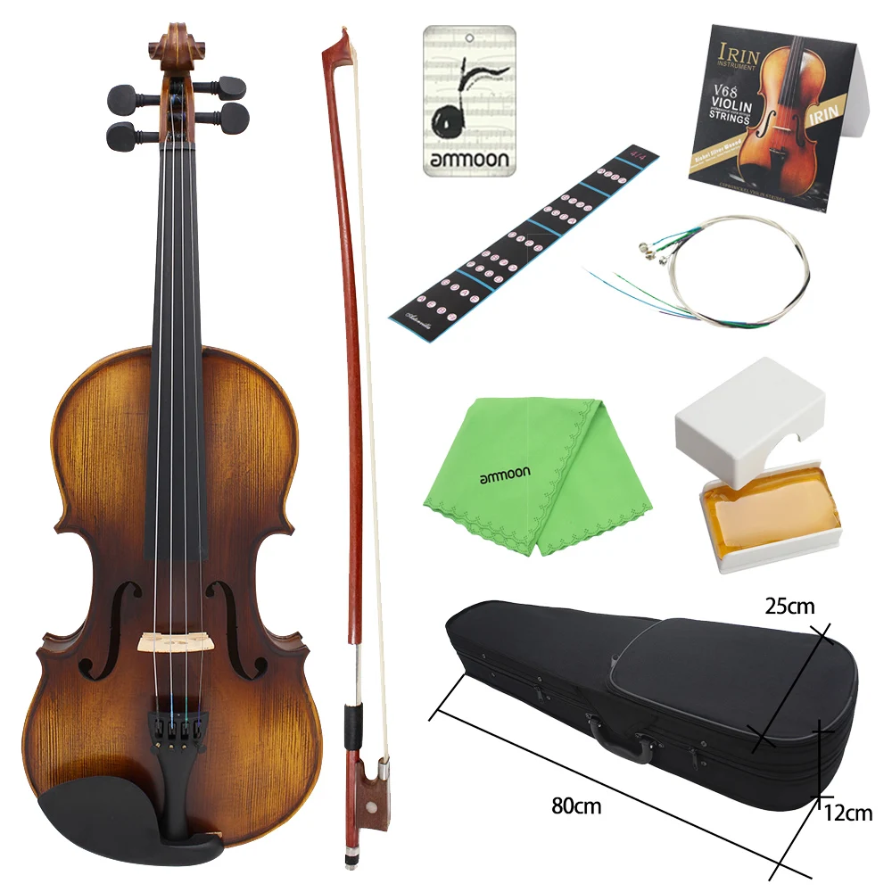 

Аксессуары для полноразмерной акустической скрипки 4/4 дюйма, набор из твердой древесины с матовой отделкой, гриф из ели, 4-струнный инструме...
