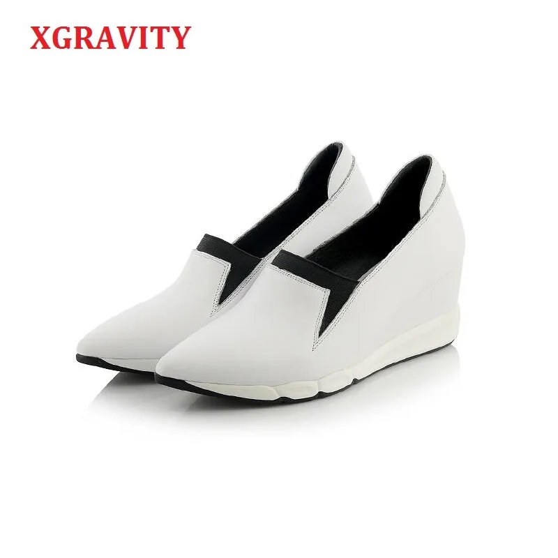 

XGRAVITY модные женские туфли из натуральной кожи на высоком каблуке под платье на танкетке из коровьей кожи с острым носком женские туфли на вы...