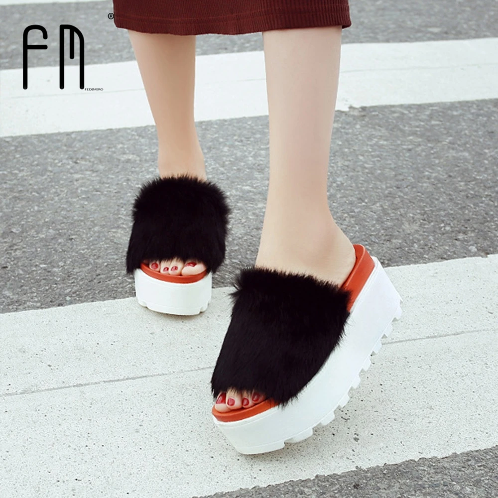 Fedimiro/Мех животных Босоножки на каблуках Для женщин из натуральной кроличьей