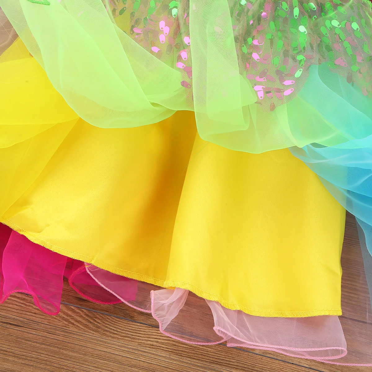 Балетное платье без рукавов с блестками для девочек из тюля цветами и радугой