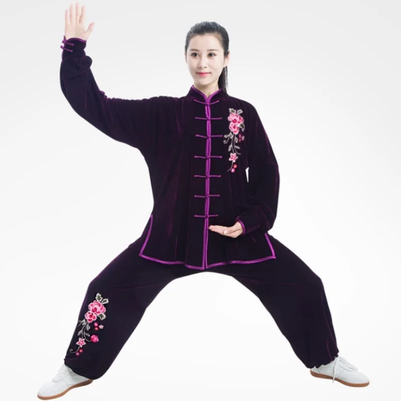 violet Tai Chi одежда осень зима велюр ушу Брюс Ли Костюм Крыло Chun традиционная китайская одежда кунг-фу наряд TA1256 - Цвет: violet