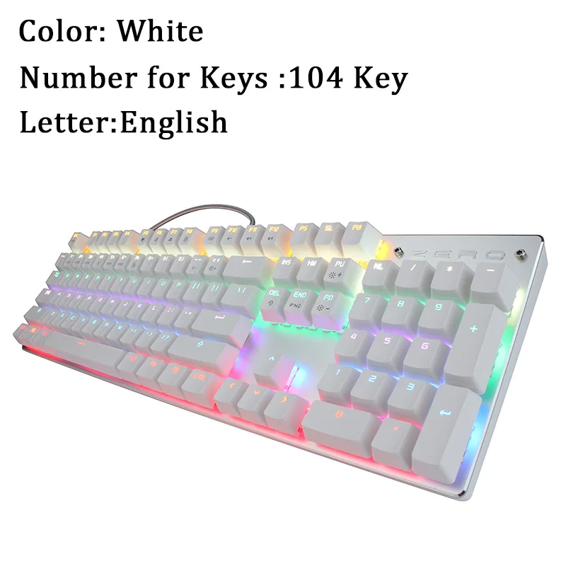 White English 104Key Metoo Zero 87 104 механическая клавиатура игровая клавиатура с подсветкой черный красный синий переключатель для планшетов в Россию - Цвет: White English 104Key