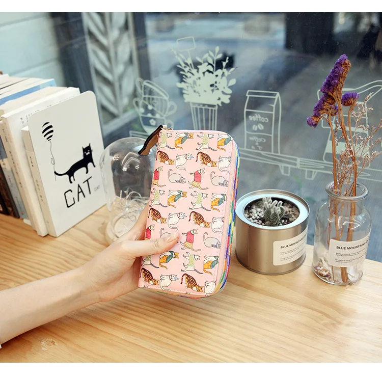 Женский кожаный кошелек с принтом кота котенка из мультфильма, женский клатч на молнии, длинные кошельки, держатель для карт, высокое качество, Bolsa Feminina