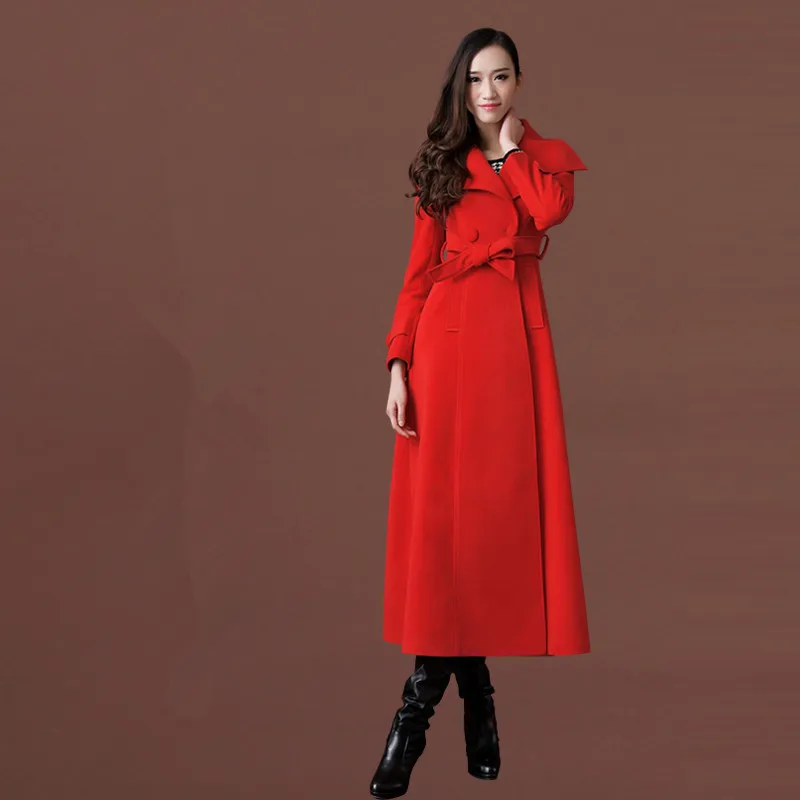red with cotton Зимняя куртка женское кашемировое шерстяное пальто утолщенное выше колена плюс хлопковое пальто женское манто женское макси пальто размера плюс 3XL C2720 - Цвет: red with cotton