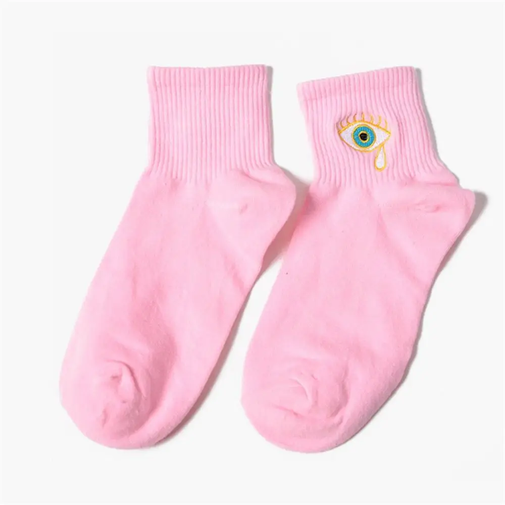 pink 1 пара, модные носки с героями мультфильмов; милые короткие носки Для женщин безбортные носки Harajuku ботильоны забавные женские вышивкой радуги глаза носки - Цвет: pink