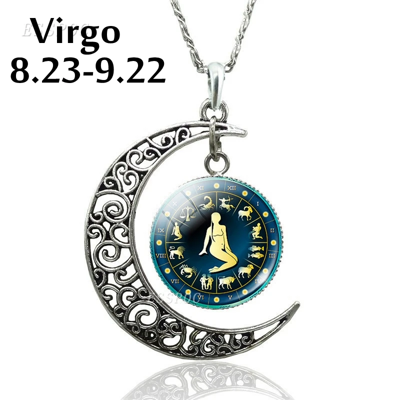 Virgo 12 знаков зодиака созвездий полумесяц Кулон Цепочки и ожерелья астрологические ювелирные изделия, подарок на день Святого Валентина, подарок на день рождения для подруги - Окраска металла: Virgo