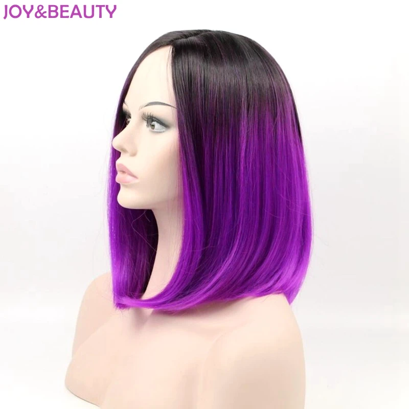 JOY& BEAUTY 1" темный корень косплей парик короткие прямые волосы Омбре фиолетовый термостойкие синтетические волосы для женщин парик