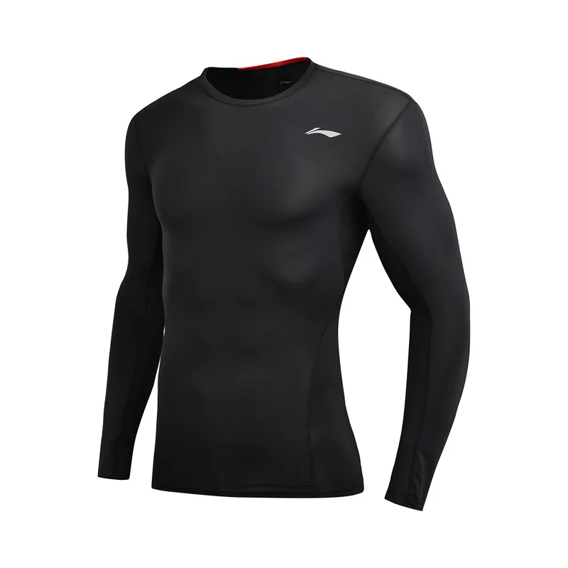 Li-Ning, мужские футболки для тренировок, плотно прилегающие, базовый слой, антибактериальная подкладка, для фитнеса, спорта, с длинным рукавом, топы, футболка AUDN143 MTL999