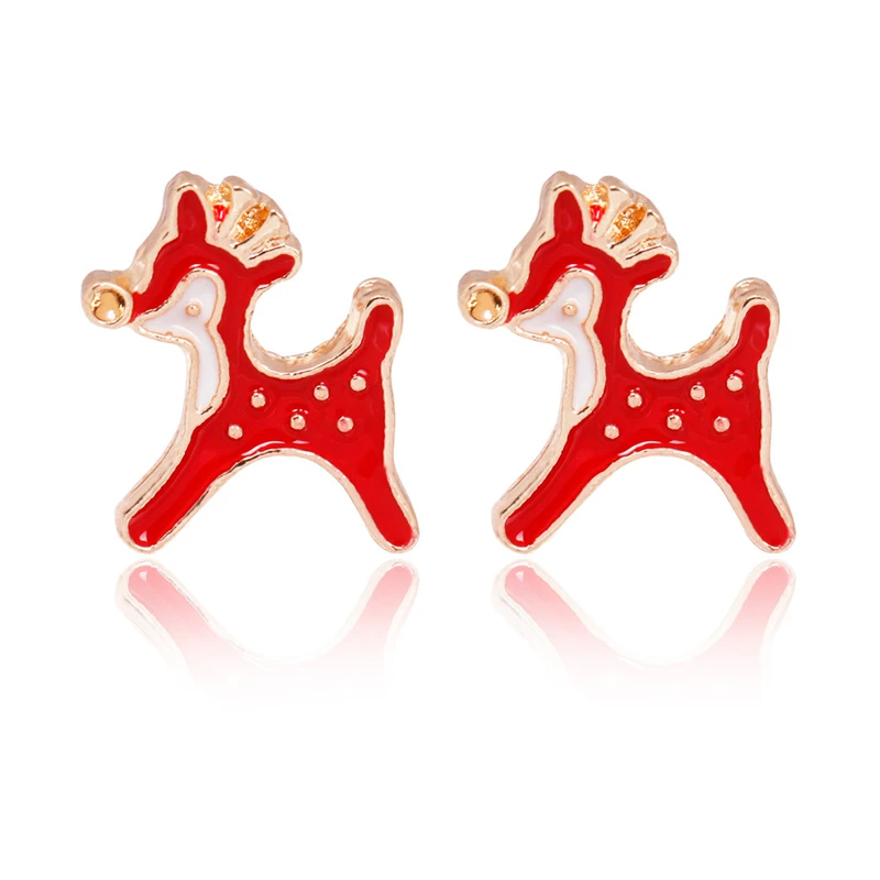 Новые милые белые и красные Эмалевые рождественские серьги с оленем Санта
