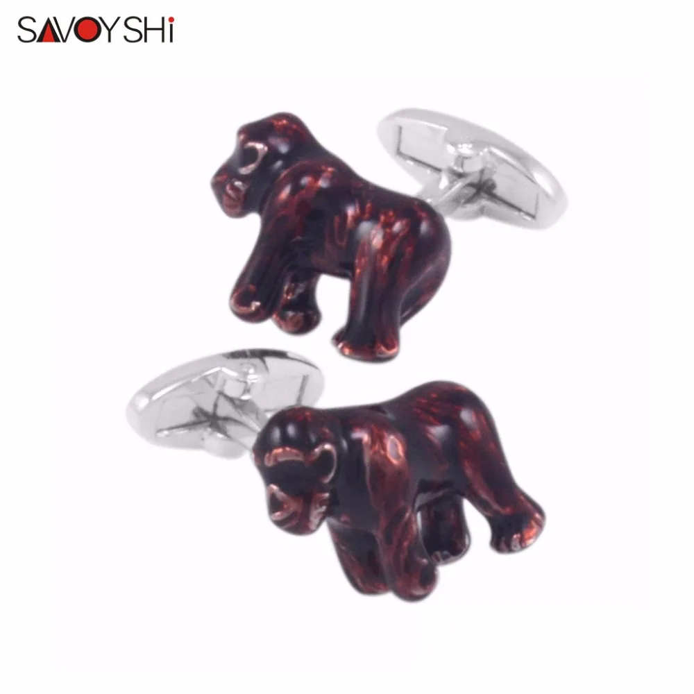 SAVOYSHI Коричневый Красный Эмаль Запонки с гориллой для мужчин s рубашка животных манжеты пуговицы высококачественные запонки звенья мужские модные брендовые ювелирные изделия