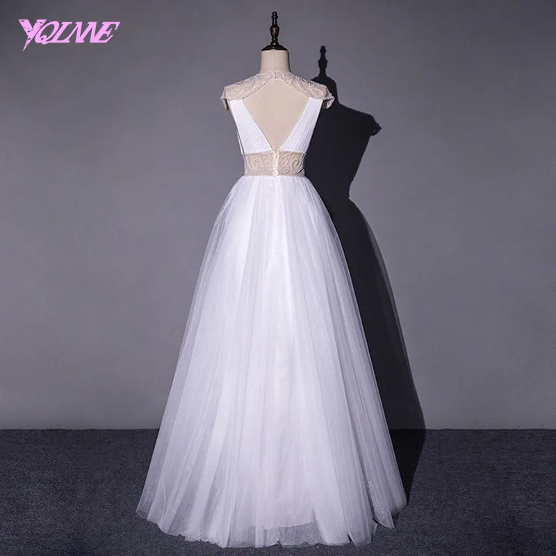 YQLNNE 2018 белые тюлевые платья для выпускного с жемчугом длинное вечернее платье