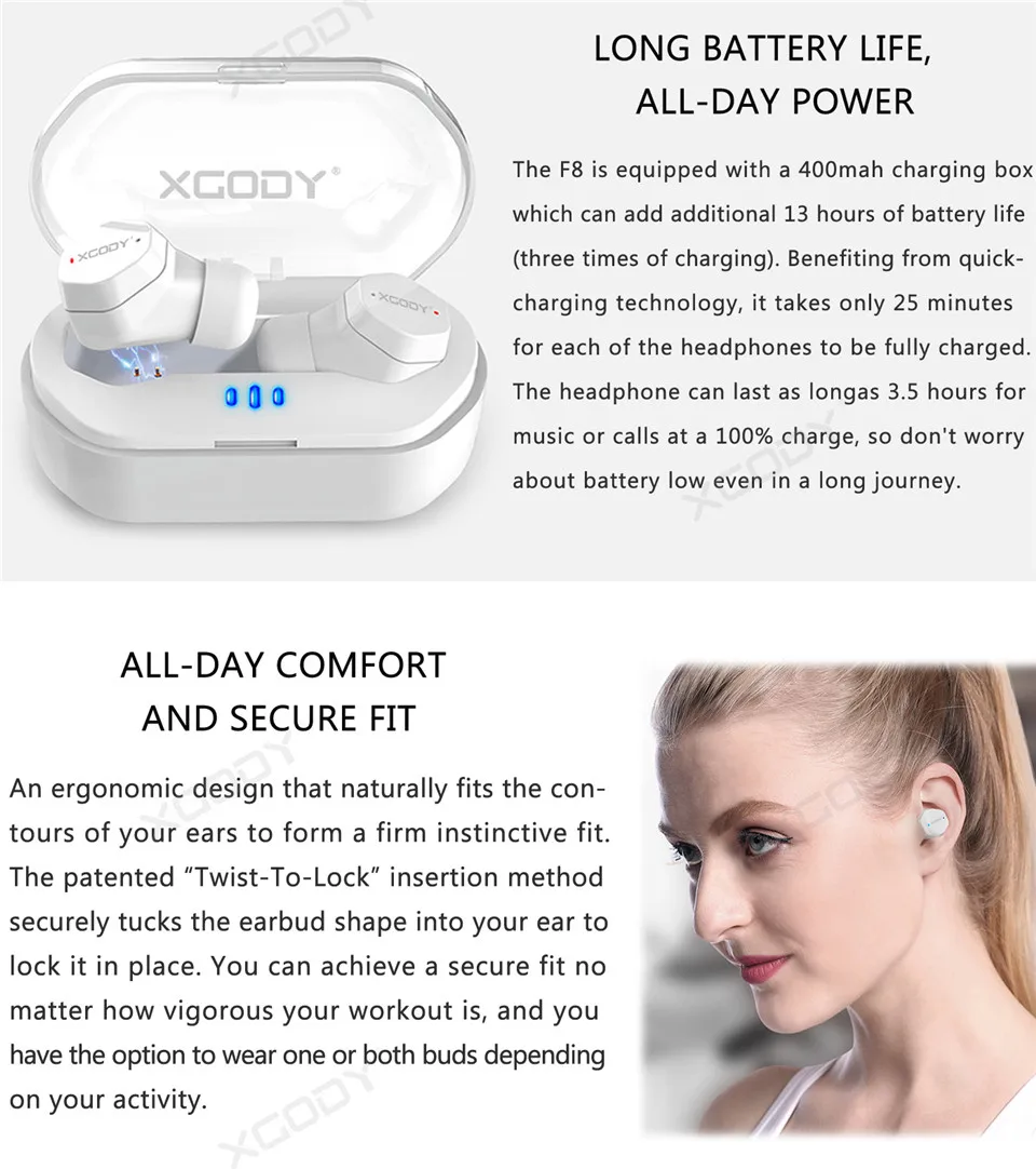 XGODY F8 бизнес беспроводные наушники Мини Bluetooth TWS наушники Handfree шумоподавление наушники с микрофоном для iphone Android