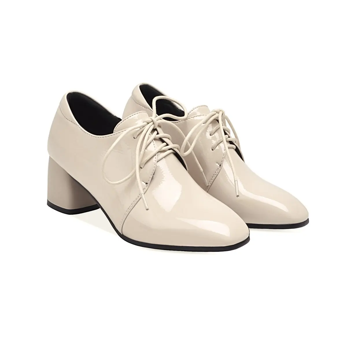 Joker British wind square early spring of 2019 new women's shoes with high heels 43-43 lace-up wet | Обувь
