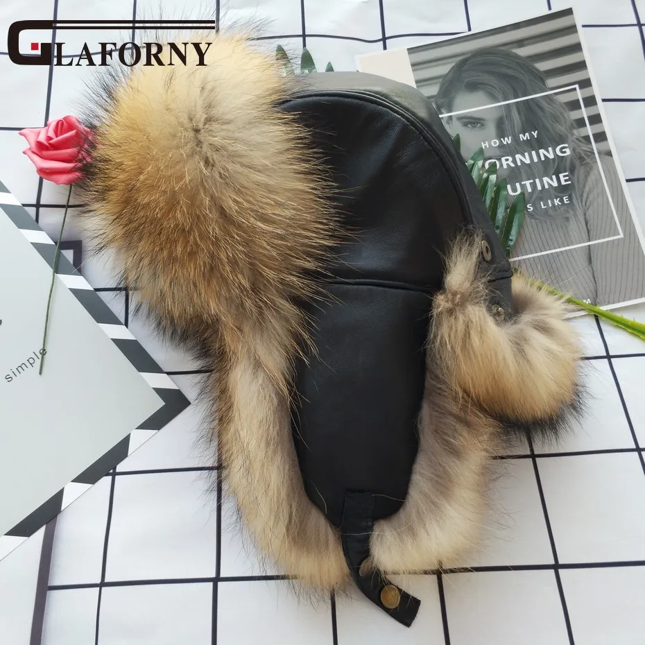 Шапки Glaforny из натурального меха серебристой лисы, мужские шапки из натурального меха енота Lei Feng, шапка для русских мужчин, шапки-бомберы с кожаным верхом