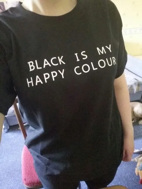 Женская футболка с надписью Black Is My Happy color хлопковая забавная Повседневная