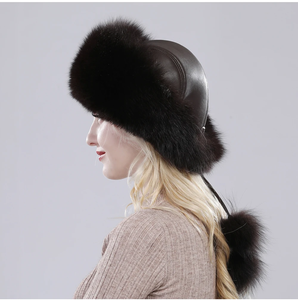 New Style Fashin Girl Genuine Fox Fur Hat Warm Soft Natural Fox Fur Bomber Caps Lady Luxurious Quality Real Fox Fur Hats