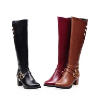 new winter women shoes long knee high boots round toe big size med square heels zipper buckle short plush warm inside fashion