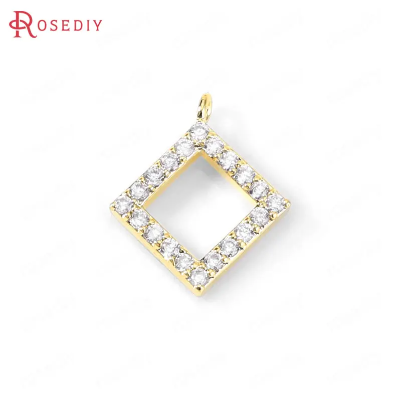 (35466)6PCS 24K Gold Color Brass and Zircon Square Connect Charms Pendants High Quality Diy Jewelry Findings Accessories | Украшения и
