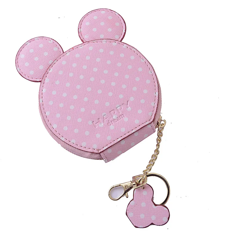 Pink Милые кошельки из искусственной кожи с Микки Маусом и большими ушками для монет, Женский кошелек на молнии, кошелек для девочек с мультяшным ключом, маленькие сумки - Цвет: Pink