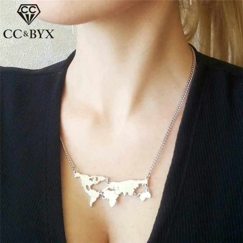 CC 925 чистого серебра ожерелья для женщин модные ювелирные изделия карта мира