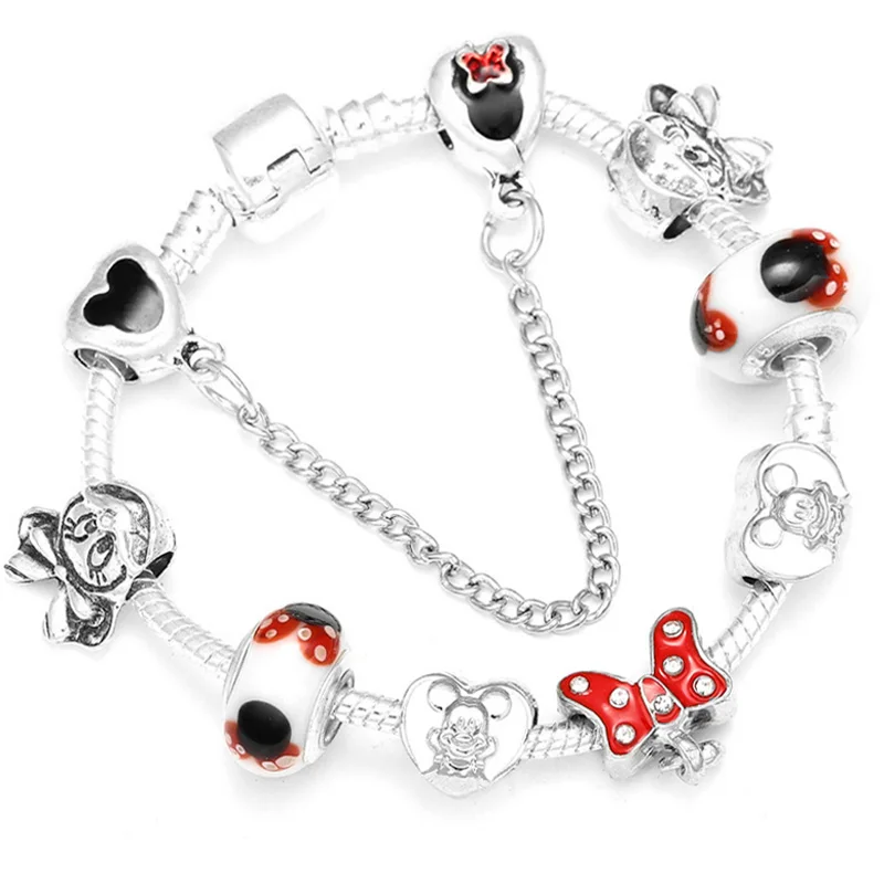 04 Boosbiy Dropshipping Cute Mickey Minnie Charm Bracelet For Women Kids With Silver Snake Chain Brand Bracelet Christmas Jewelry - Окраска металла: 04