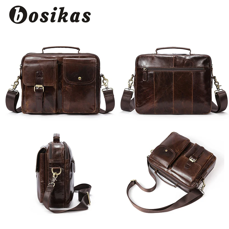 BOSIKAS Мужские портфели из натуральной кожи мужские сумки через плечо повседневные