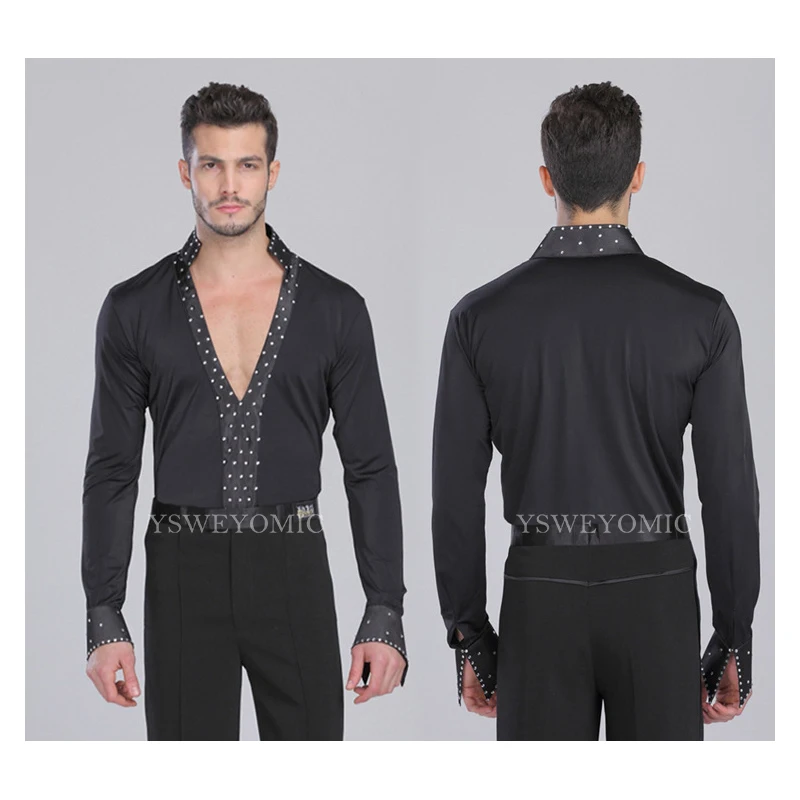 

Male Ballroom Dance Suit Top Latin Dance Shirt Mens Shirts Training Clothes Modern Rumba Cha-cha Samba Latin Dance Shirts Fo04