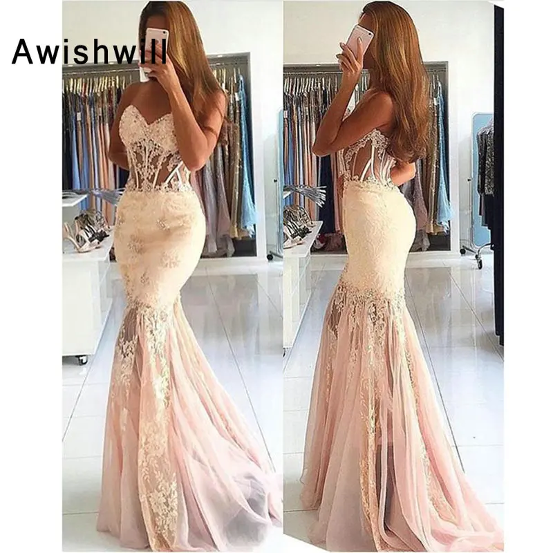 

Sexy Prom Dresses Mermaid Sweetheart Tulle Lace Beaded Party Long Formal Gown Evening Dress Floor Length Robe De Soiree