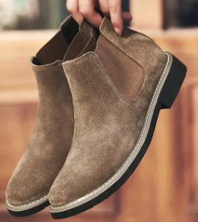 Khaki plus velvet Г.; обувь; новые модные мужские весенние повседневные ботильоны «Челси»; Мужская обувь; мужские мотоциклетные ботинки из коровьей замши без застежки; C213 - Цвет: Khaki plus velvet