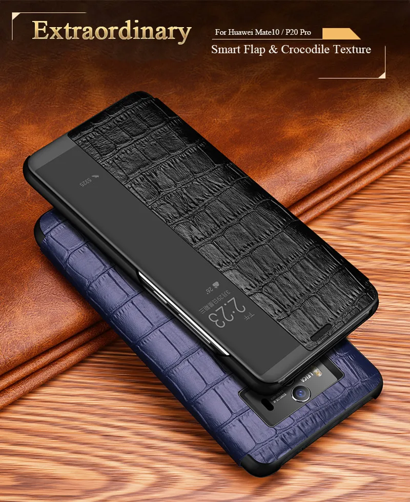 Чехол с крокодиловой текстурой p20pro для huawei P20 mate 10 20 Pro Lite, смарт-чехол с окошком для просмотра, роскошный чехол из натуральной кожи