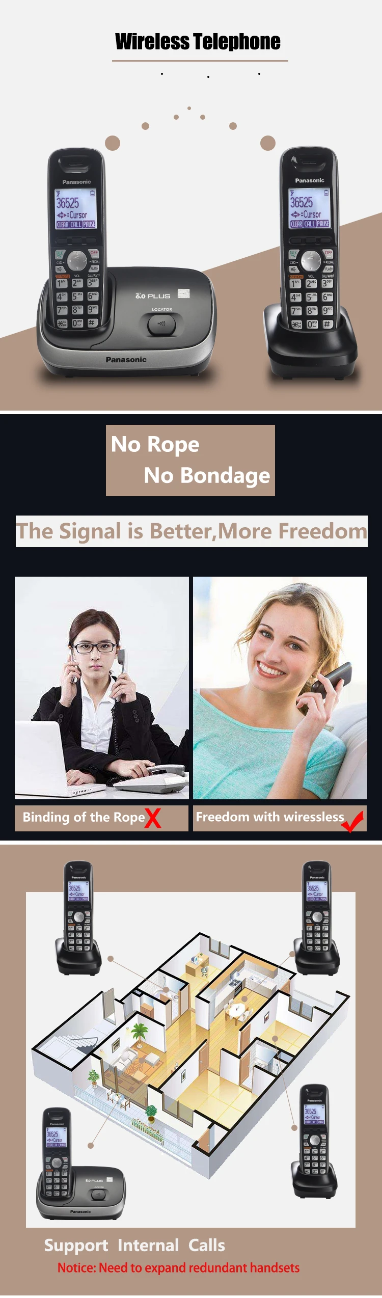 DECT 6,0 Plus цифровой беспроводной стационарный телефон с внутренней связью ID Handfree Домашний Беспроводной телефон черный