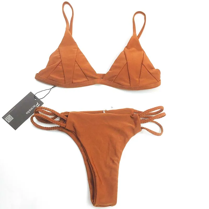Пикантные коричневые пуш ап купальники женский пляж купальный сексуальные микро