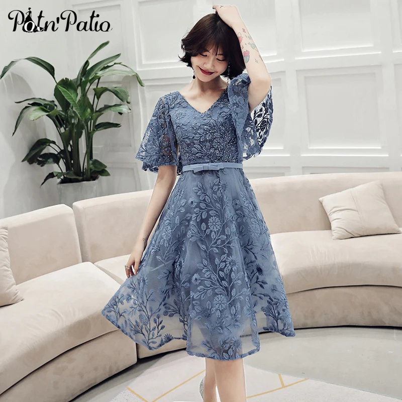 Элегантные Короткие вечерние платья модель 2019 дюйма с V образным вырезом а силуэт